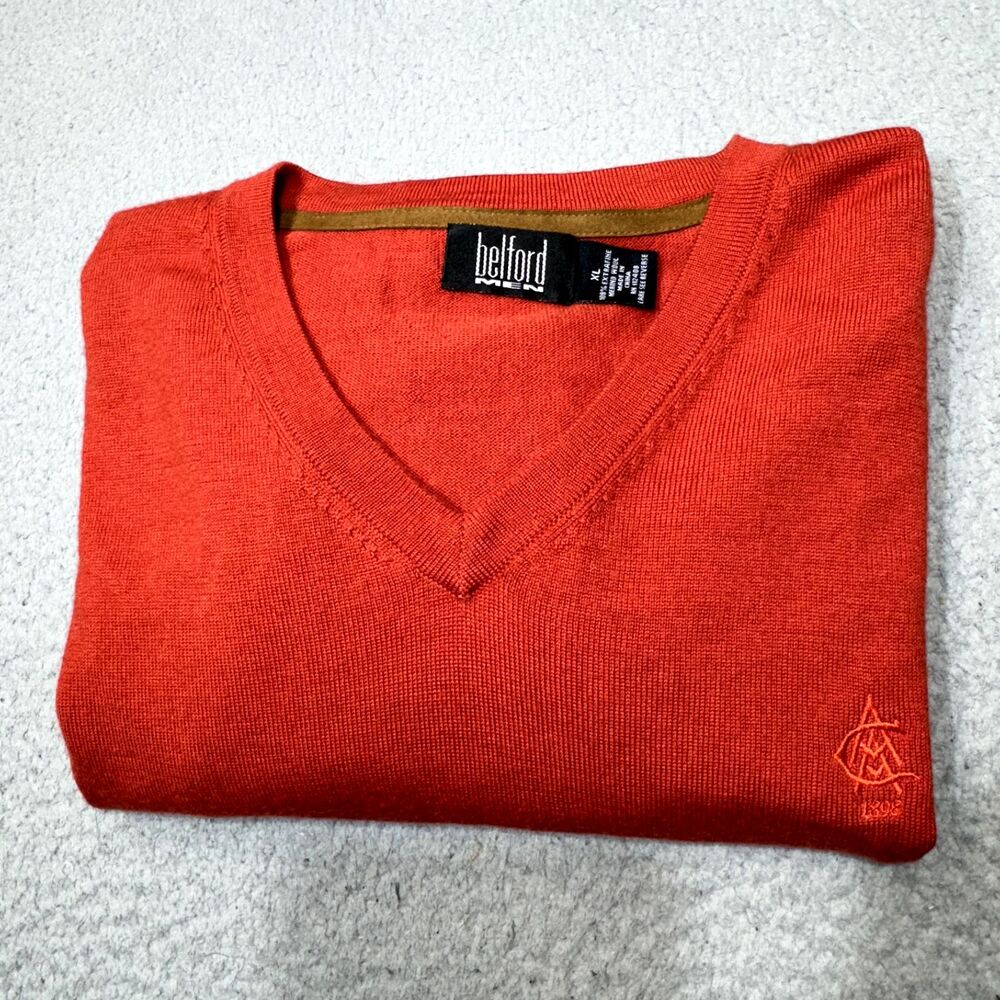 Atlanta Athletic Club Sweater Mens‎ Extra Large Orange Merino Wool V Neck Golf